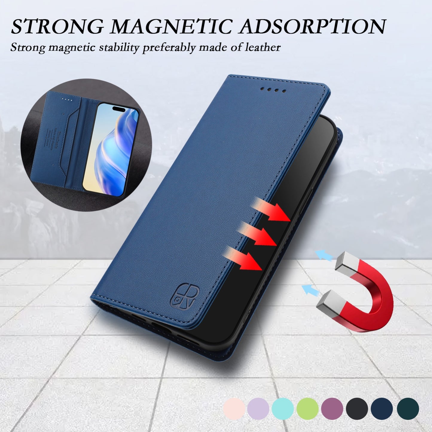 Apple iPhone SE 2022 Dual-Folded Magnetic Suction RFID Blocking PU Leather Wallet Phone Case with Card Slots, Cash Pocket, Kickstand, Full Protective Flip Cover