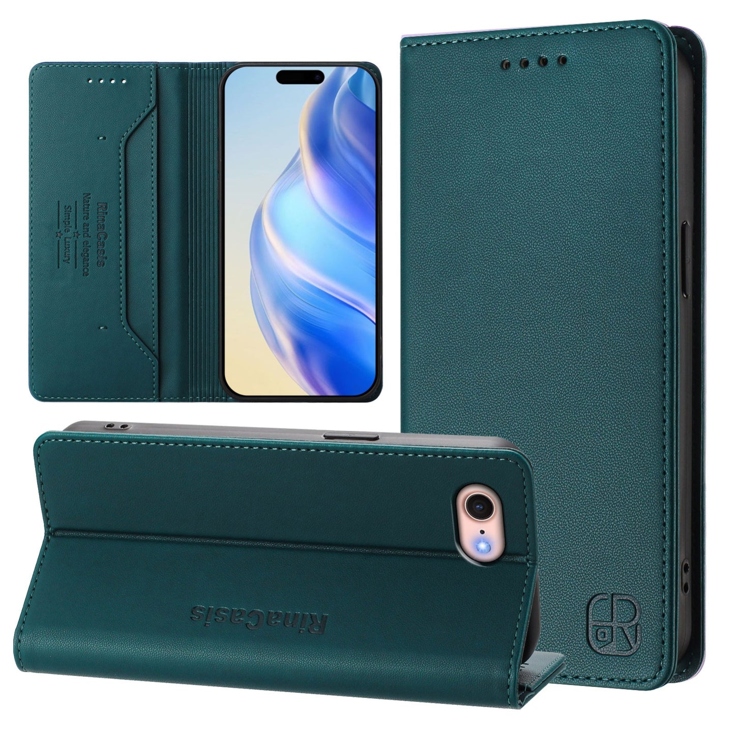 Apple iPhone 7 Dual-Folded Magnetic Suction RFID Blocking PU Leather Wallet Phone Case with Card Slots, Cash Pocket, Kickstand, Full Protective Flip Cover