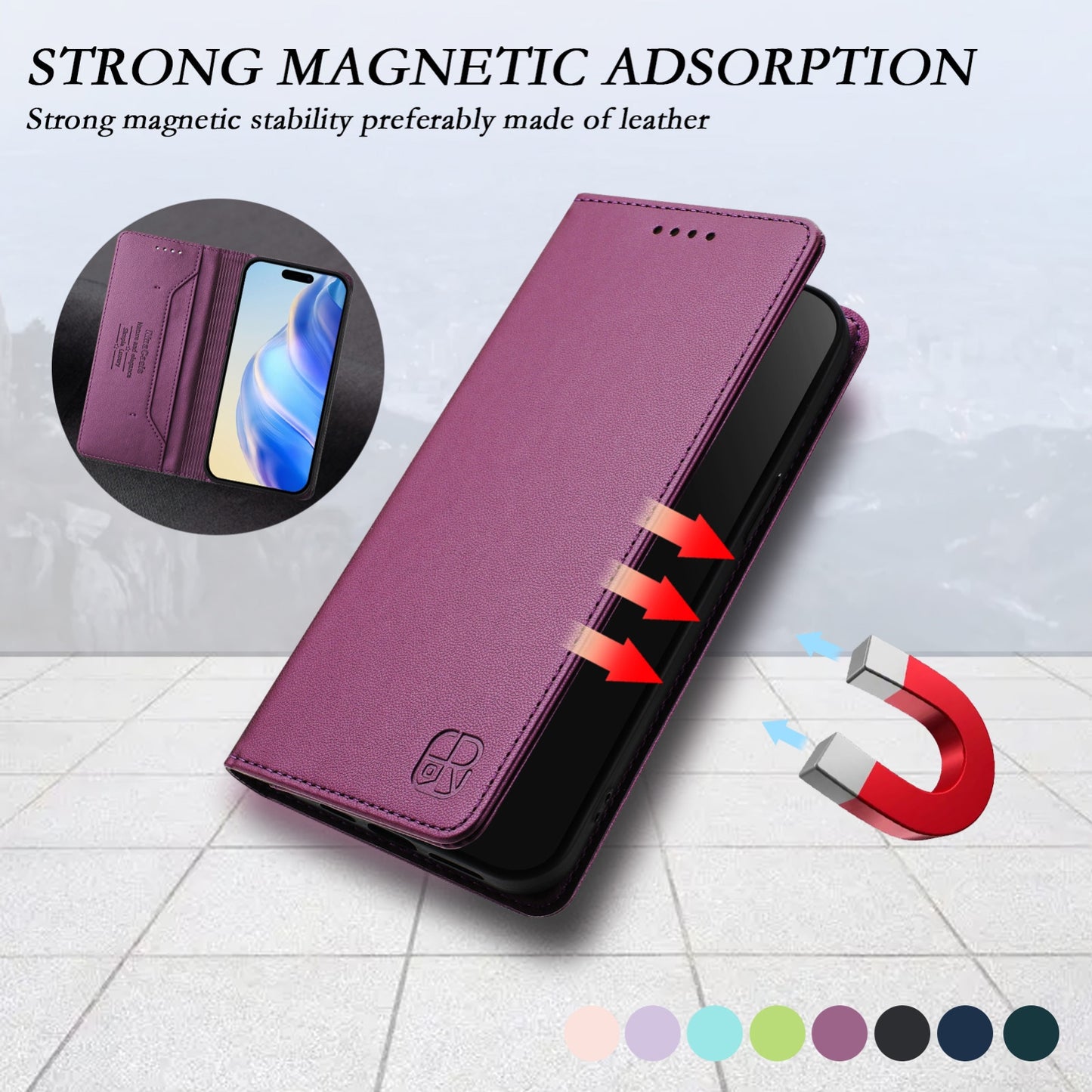 Apple iPhone SE 2022 Dual-Folded Magnetic Suction RFID Blocking PU Leather Wallet Phone Case with Card Slots, Cash Pocket, Kickstand, Full Protective Flip Cover