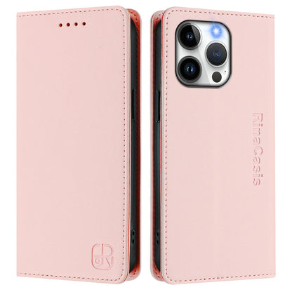 Apple iPhone 13 Pro Dual-Folded Magnetic Suction RFID Blocking PU Leather Wallet Phone Case with Card Slots, Cash Pocket, Kickstand, Full Protective Flip Cover