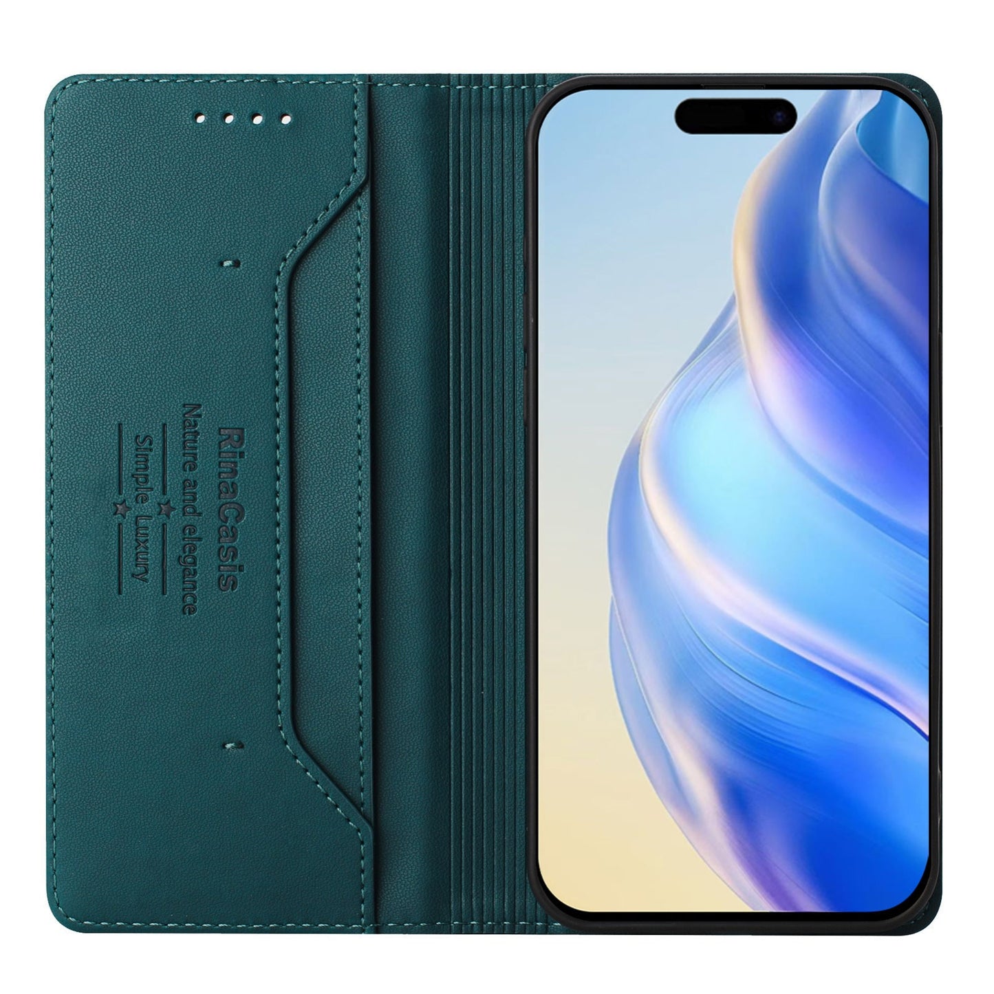 Apple iPhone 13 Pro Dual-Folded Magnetic Suction RFID Blocking PU Leather Wallet Phone Case with Card Slots, Cash Pocket, Kickstand, Full Protective Flip Cover
