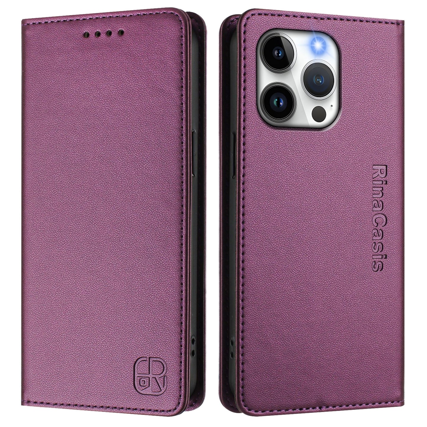 Apple iPhone 13 Pro Dual-Folded Magnetic Suction RFID Blocking PU Leather Wallet Phone Case with Card Slots, Cash Pocket, Kickstand, Full Protective Flip Cover