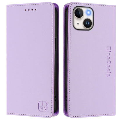 Apple iPhone 13 mini Dual-Folded Magnetic Suction RFID Blocking PU Leather Wallet Phone Case with Card Slots, Cash Pocket, Kickstand, Full Protective Flip Cover