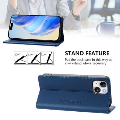 Apple iPhone 13 mini Dual-Folded Magnetic Suction RFID Blocking PU Leather Wallet Phone Case with Card Slots, Cash Pocket, Kickstand, Full Protective Flip Cover