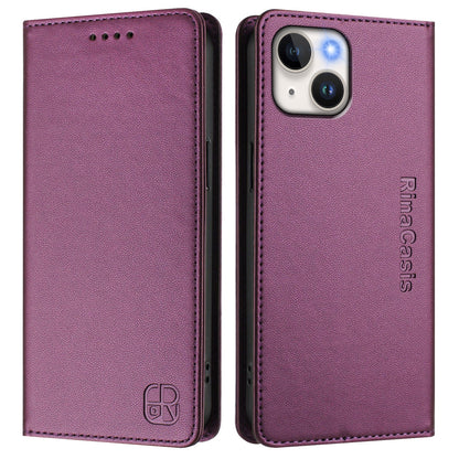 Apple iPhone 13 mini Dual-Folded Magnetic Suction RFID Blocking PU Leather Wallet Phone Case with Card Slots, Cash Pocket, Kickstand, Full Protective Flip Cover