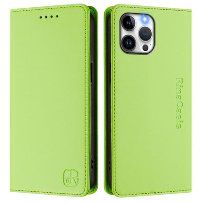 Apple iPhone 12 Pro Dual-Folded Magnetic Suction RFID Blocking PU Leather Wallet Phone Case with Card Slots, Cash Pocket, Kickstand, Full Protective Flip Cover