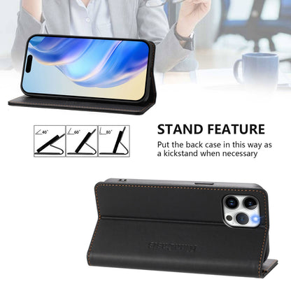 Apple iPhone 12 Pro Dual-Folded Magnetic Suction RFID Blocking PU Leather Wallet Phone Case with Card Slots, Cash Pocket, Kickstand, Full Protective Flip Cover