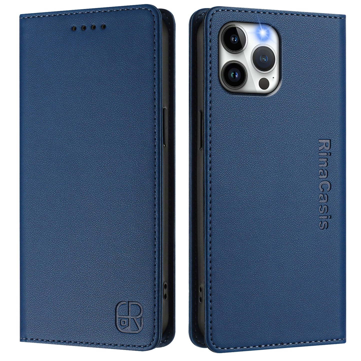 Apple iPhone 12 Pro Dual-Folded Magnetic Suction RFID Blocking PU Leather Wallet Phone Case with Card Slots, Cash Pocket, Kickstand, Full Protective Flip Cover