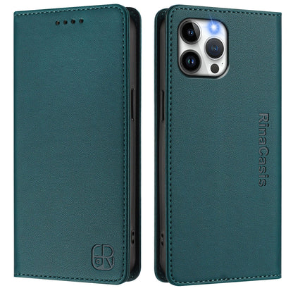 Apple iPhone 12 Dual-Folded Magnetic Suction RFID Blocking PU Leather Wallet Phone Case with Card Slots, Cash Pocket, Kickstand, Full Protective Flip Cover