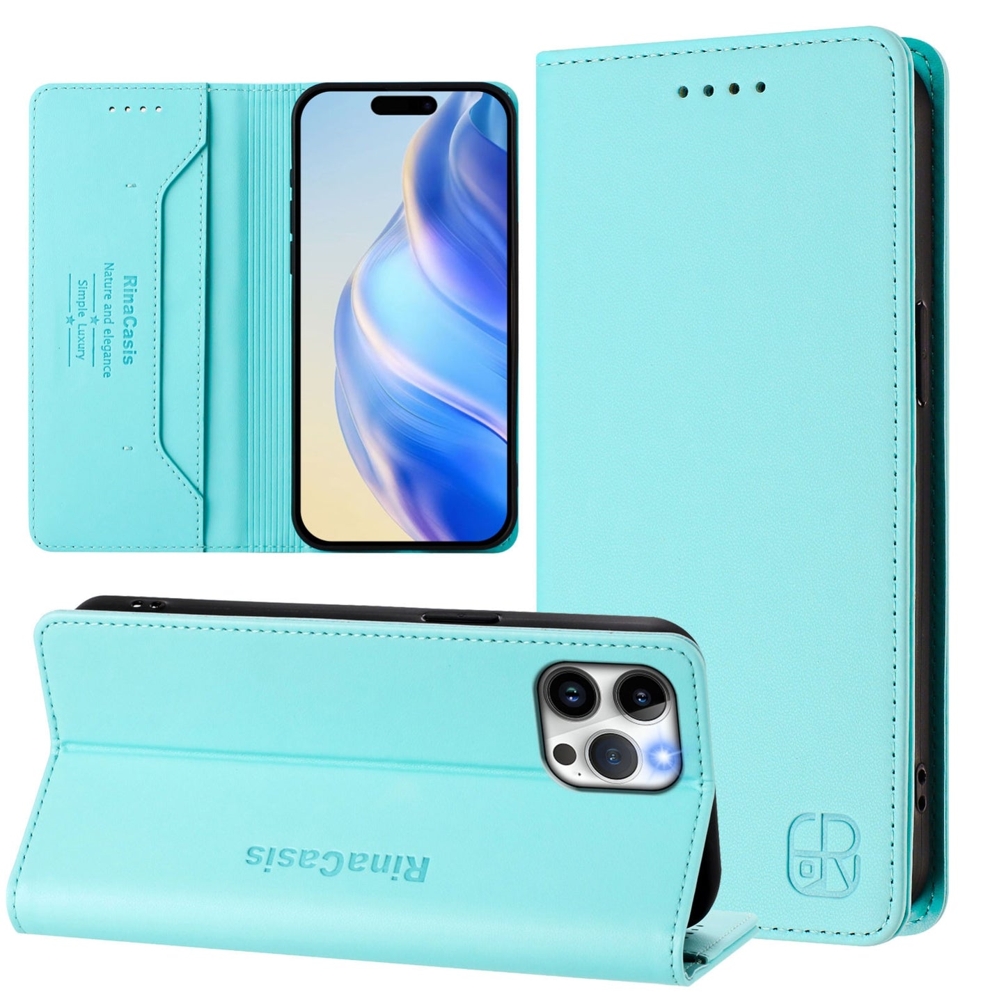Apple iPhone 12 Pro Max Dual-Folded Magnetic Suction RFID Blocking PU Leather Wallet Phone Case with Card Slots, Cash Pocket, Kickstand, Full Protective Flip Cover