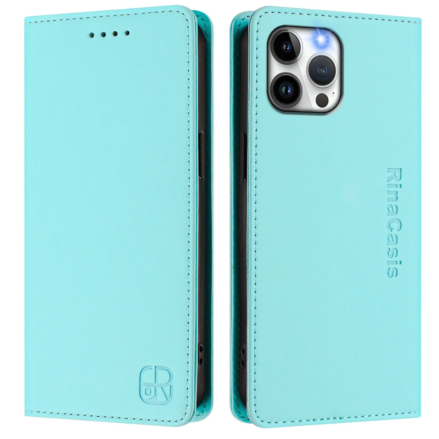 Apple iPhone 12 Pro Max Dual-Folded Magnetic Suction RFID Blocking PU Leather Wallet Phone Case with Card Slots, Cash Pocket, Kickstand, Full Protective Flip Cover