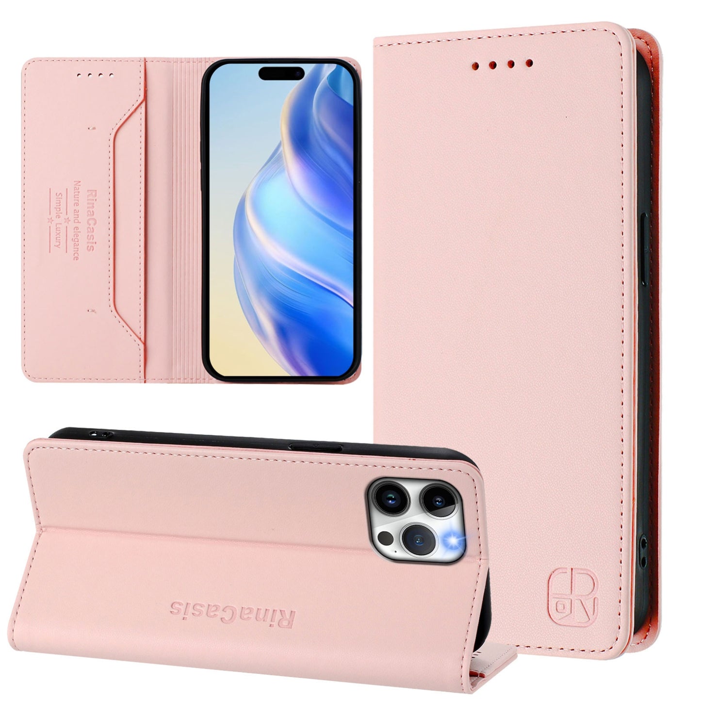 Apple iPhone 12 Pro Max Dual-Folded Magnetic Suction RFID Blocking PU Leather Wallet Phone Case with Card Slots, Cash Pocket, Kickstand, Full Protective Flip Cover