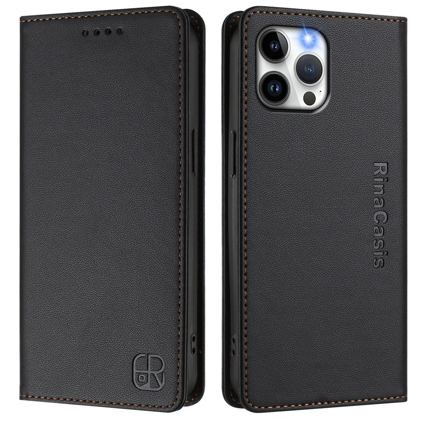 Apple iPhone 12 Pro Max Dual-Folded Magnetic Suction RFID Blocking PU Leather Wallet Phone Case with Card Slots, Cash Pocket, Kickstand, Full Protective Flip Cover