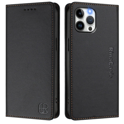 Apple iPhone 12 Pro Max Dual-Folded Magnetic Suction RFID Blocking PU Leather Wallet Phone Case with Card Slots, Cash Pocket, Kickstand, Full Protective Flip Cover