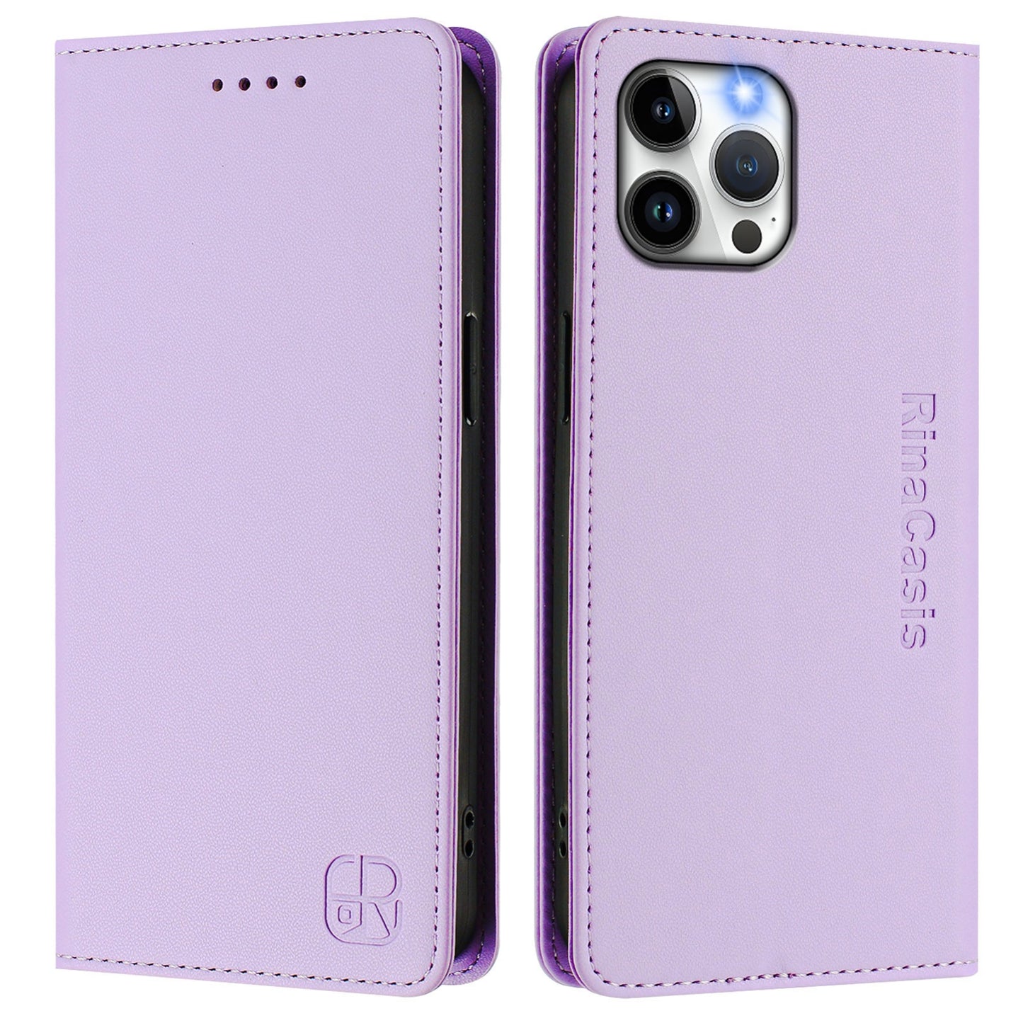 Apple iPhone 12 Pro Max Dual-Folded Magnetic Suction RFID Blocking PU Leather Wallet Phone Case with Card Slots, Cash Pocket, Kickstand, Full Protective Flip Cover