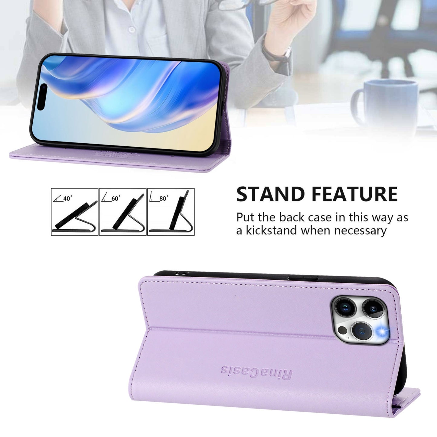 Apple iPhone 12 Pro Max Dual-Folded Magnetic Suction RFID Blocking PU Leather Wallet Phone Case with Card Slots, Cash Pocket, Kickstand, Full Protective Flip Cover