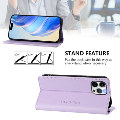 Apple iPhone 12 Pro Max Dual-Folded Magnetic Suction RFID Blocking PU Leather Wallet Phone Case with Card Slots, Cash Pocket, Kickstand, Full Protective Flip Cover