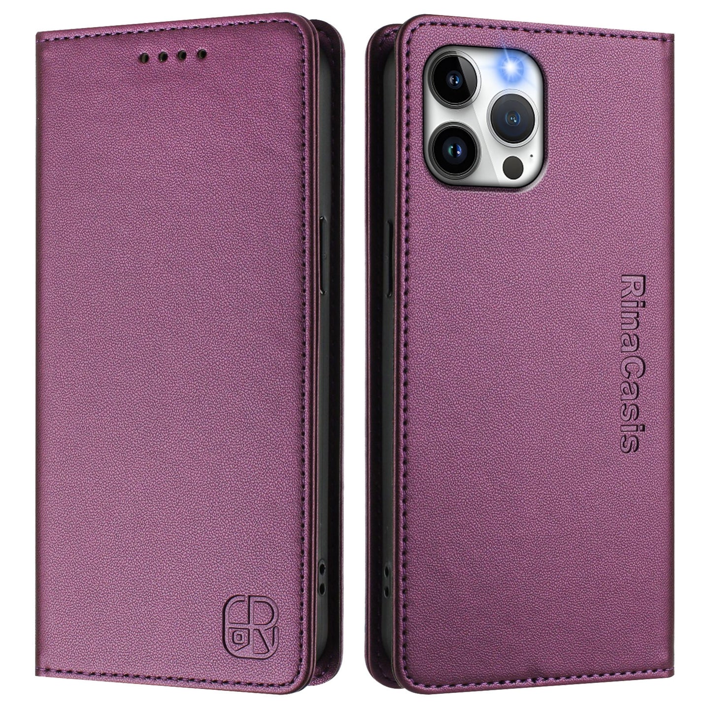 Apple iPhone 12 Pro Max Dual-Folded Magnetic Suction RFID Blocking PU Leather Wallet Phone Case with Card Slots, Cash Pocket, Kickstand, Full Protective Flip Cover