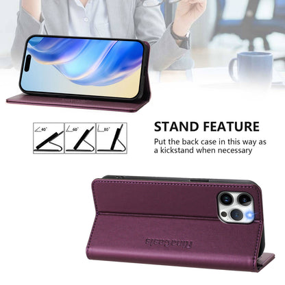 Apple iPhone 12 Pro Max Dual-Folded Magnetic Suction RFID Blocking PU Leather Wallet Phone Case with Card Slots, Cash Pocket, Kickstand, Full Protective Flip Cover