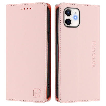 Apple iPhone 12 mini Dual-Folded Magnetic Suction RFID Blocking PU Leather Wallet Phone Case with Card Slots, Cash Pocket, Kickstand, Full Protective Flip Cover