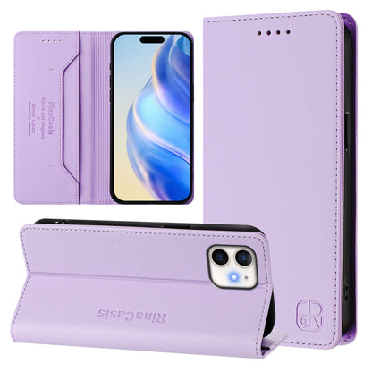 Apple iPhone 12 mini Dual-Folded Magnetic Suction RFID Blocking PU Leather Wallet Phone Case with Card Slots, Cash Pocket, Kickstand, Full Protective Flip Cover