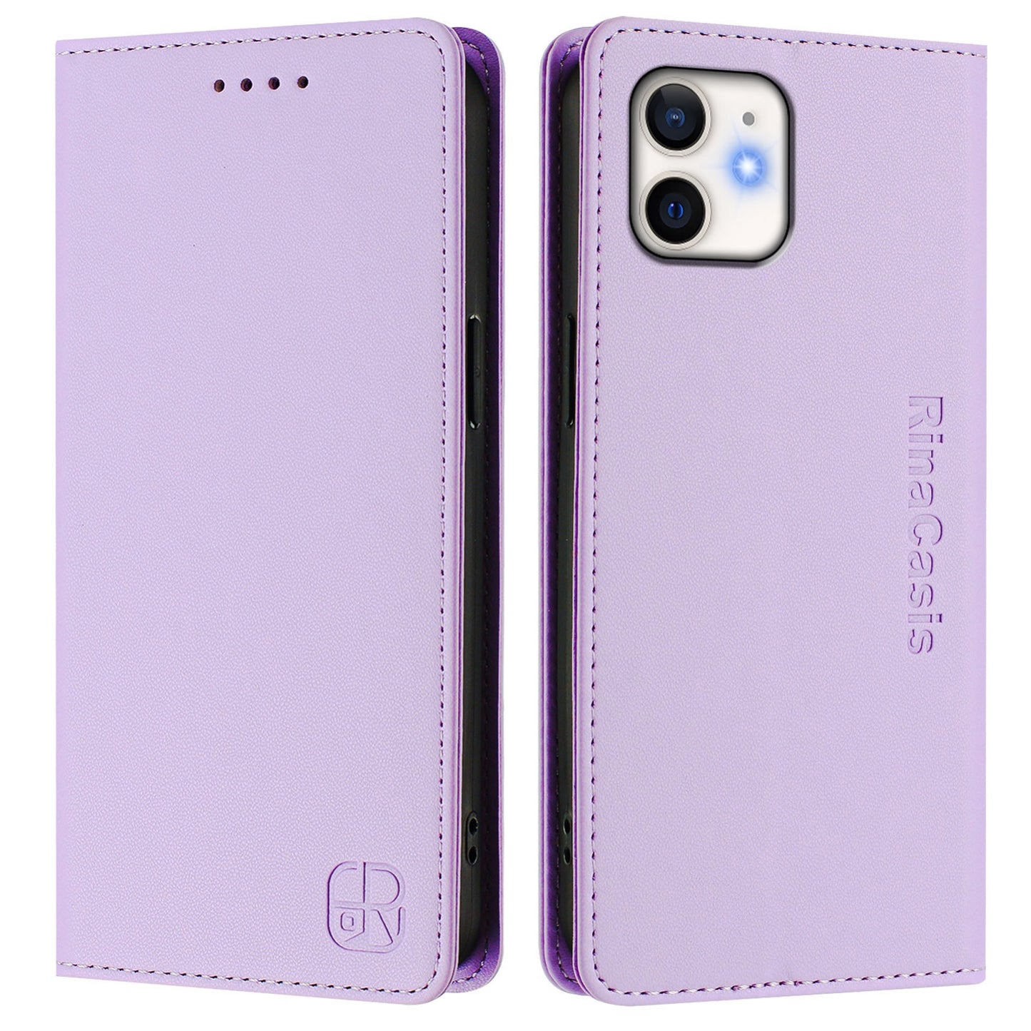 Apple iPhone 12 mini Dual-Folded Magnetic Suction RFID Blocking PU Leather Wallet Phone Case with Card Slots, Cash Pocket, Kickstand, Full Protective Flip Cover