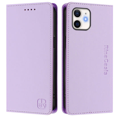 Apple iPhone 12 mini Dual-Folded Magnetic Suction RFID Blocking PU Leather Wallet Phone Case with Card Slots, Cash Pocket, Kickstand, Full Protective Flip Cover