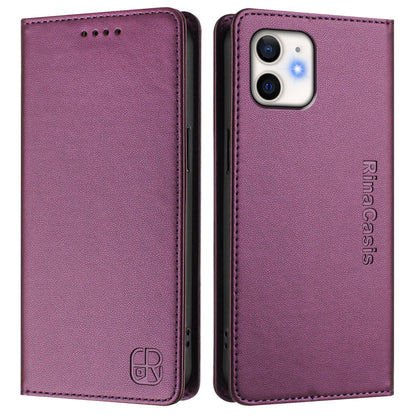 Apple iPhone 12 mini Dual-Folded Magnetic Suction RFID Blocking PU Leather Wallet Phone Case with Card Slots, Cash Pocket, Kickstand, Full Protective Flip Cover