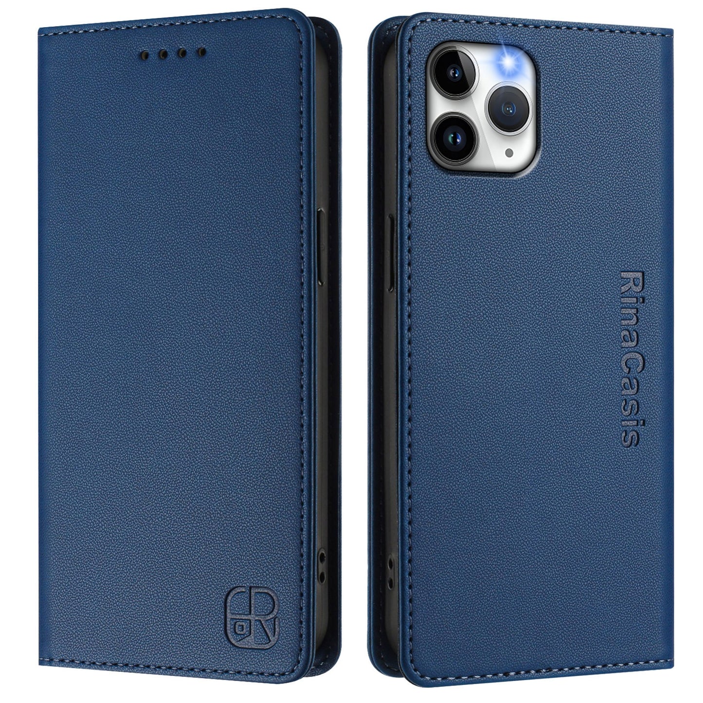Apple iPhone 11 Pro Max Dual-Folded Magnetic Suction RFID Blocking PU Leather Wallet Phone Case with Card Slots, Cash Pocket, Kickstand, Full Protective Flip Cover
