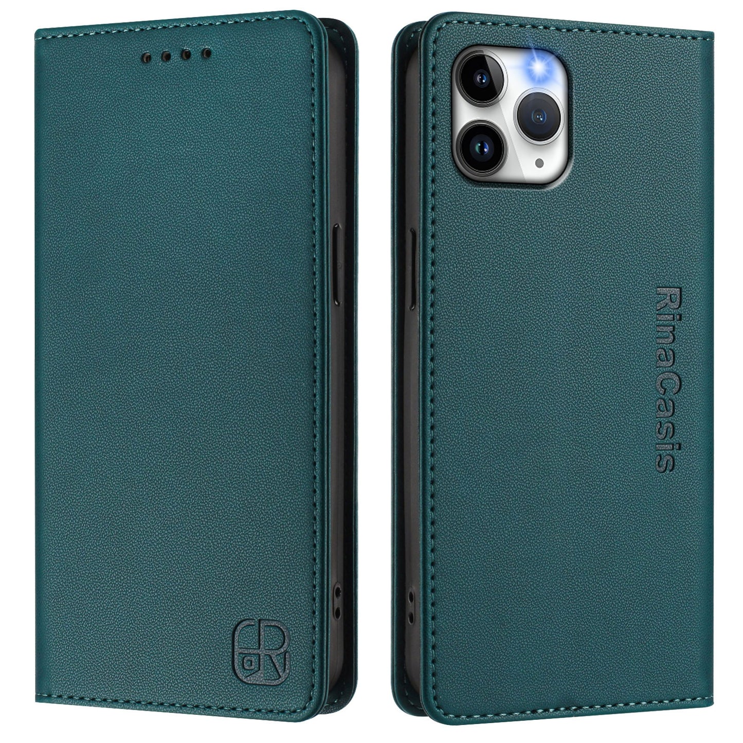 Apple iPhone 11 Pro Max Dual-Folded Magnetic Suction RFID Blocking PU Leather Wallet Phone Case with Card Slots, Cash Pocket, Kickstand, Full Protective Flip Cover