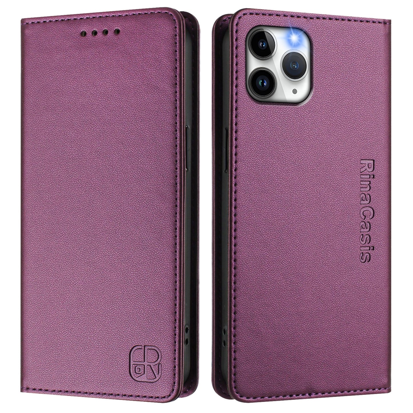 Apple iPhone 11 Pro Max Dual-Folded Magnetic Suction RFID Blocking PU Leather Wallet Phone Case with Card Slots, Cash Pocket, Kickstand, Full Protective Flip Cover