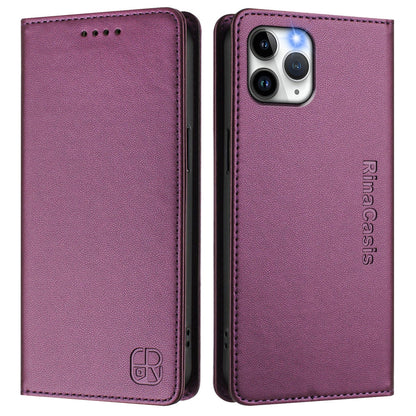 Apple iPhone 11 Pro Max Dual-Folded Magnetic Suction RFID Blocking PU Leather Wallet Phone Case with Card Slots, Cash Pocket, Kickstand, Full Protective Flip Cover