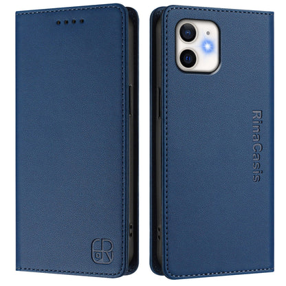 Apple iPhone 11 Dual-Folded Magnetic Suction RFID Blocking PU Leather Wallet Phone Case with Card Slots, Cash Pocket, Kickstand, Full Protective Flip Cover