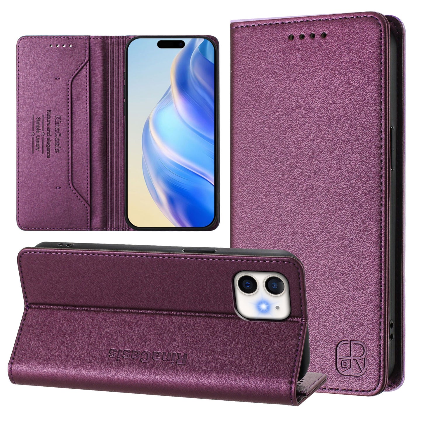 Apple iPhone 11 Dual-Folded Magnetic Suction RFID Blocking PU Leather Wallet Phone Case with Card Slots, Cash Pocket, Kickstand, Full Protective Flip Cover