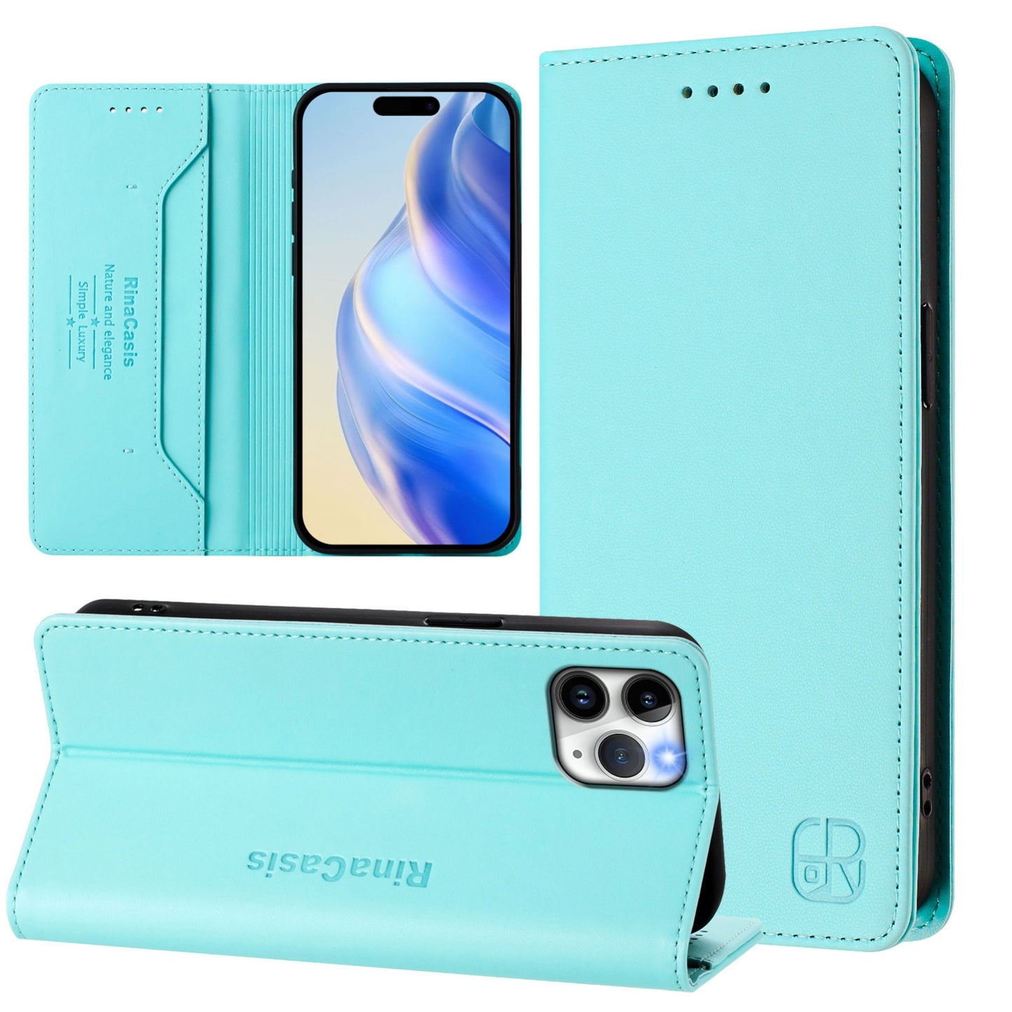 Apple iPhone 11 Pro Dual-Folded Magnetic Suction RFID Blocking PU Leather Wallet Phone Case with Card Slots, Cash Pocket, Kickstand, Full Protective Flip Cover