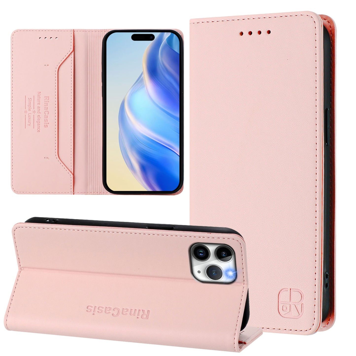 Apple iPhone 11 Pro Dual-Folded Magnetic Suction RFID Blocking PU Leather Wallet Phone Case with Card Slots, Cash Pocket, Kickstand, Full Protective Flip Cover