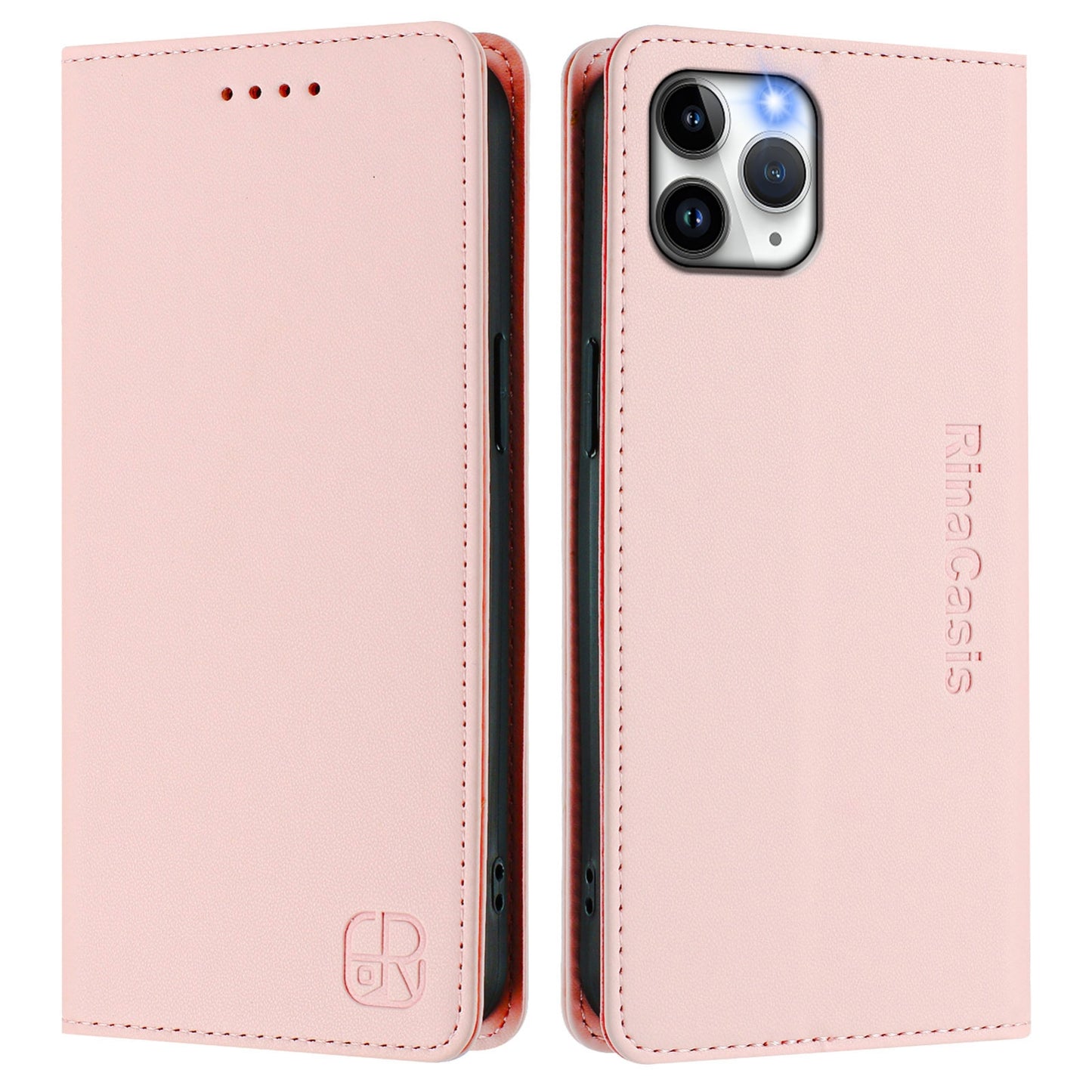 Apple iPhone 11 Pro Dual-Folded Magnetic Suction RFID Blocking PU Leather Wallet Phone Case with Card Slots, Cash Pocket, Kickstand, Full Protective Flip Cover