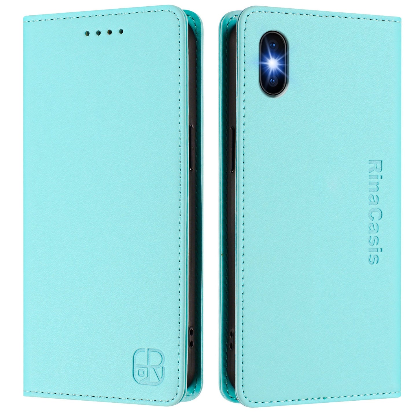 Apple iPhone XS Dual-Folded Magnetic Suction RFID Blocking PU Leather Wallet Phone Case with Card Slots, Cash Pocket, Kickstand, Full Protective Flip Cover
