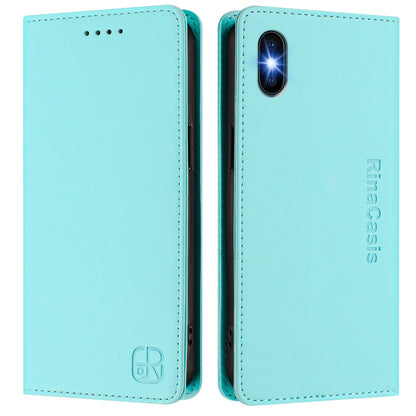 Apple iPhone XS Dual-Folded Magnetic Suction RFID Blocking PU Leather Wallet Phone Case with Card Slots, Cash Pocket, Kickstand, Full Protective Flip Cover