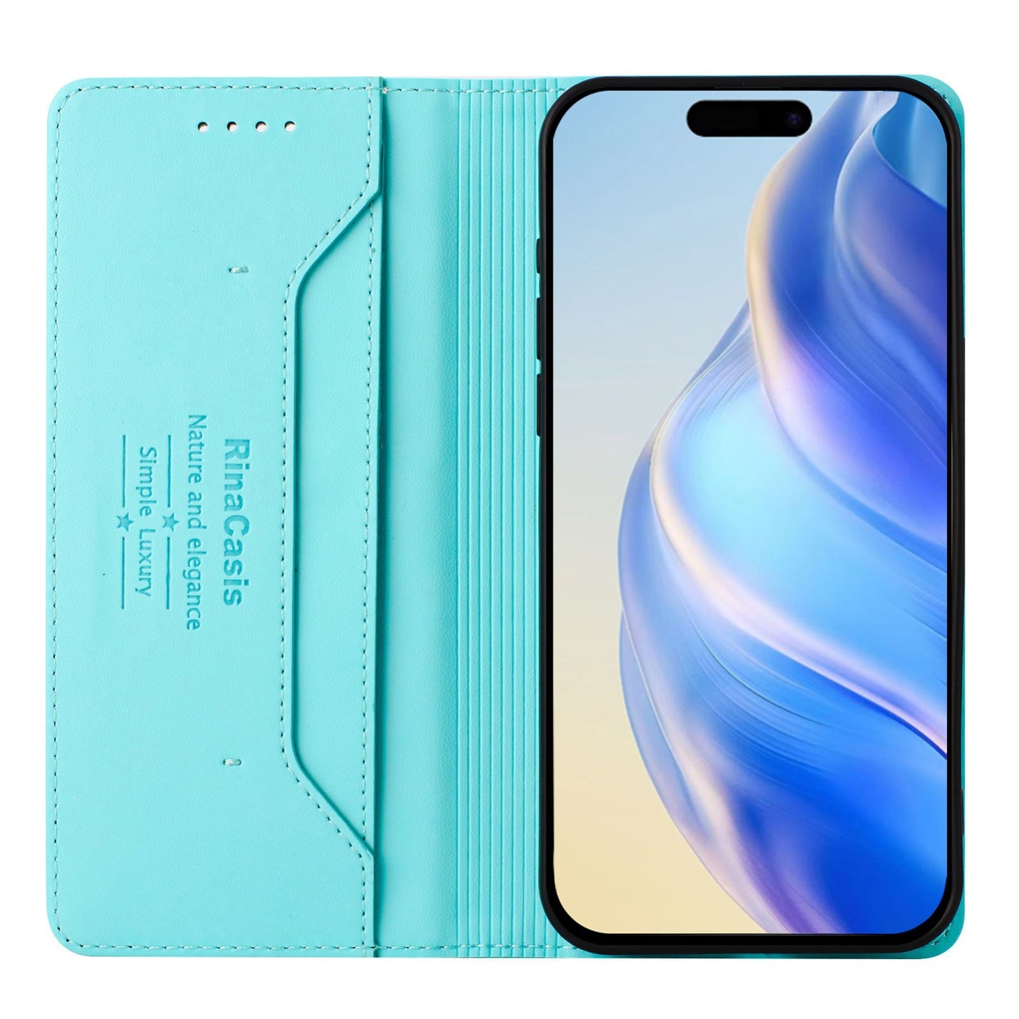 Apple iPhone X Dual-Folded Magnetic Suction RFID Blocking PU Leather Wallet Phone Case with Card Slots, Cash Pocket, Kickstand, Full Protective Flip Cover