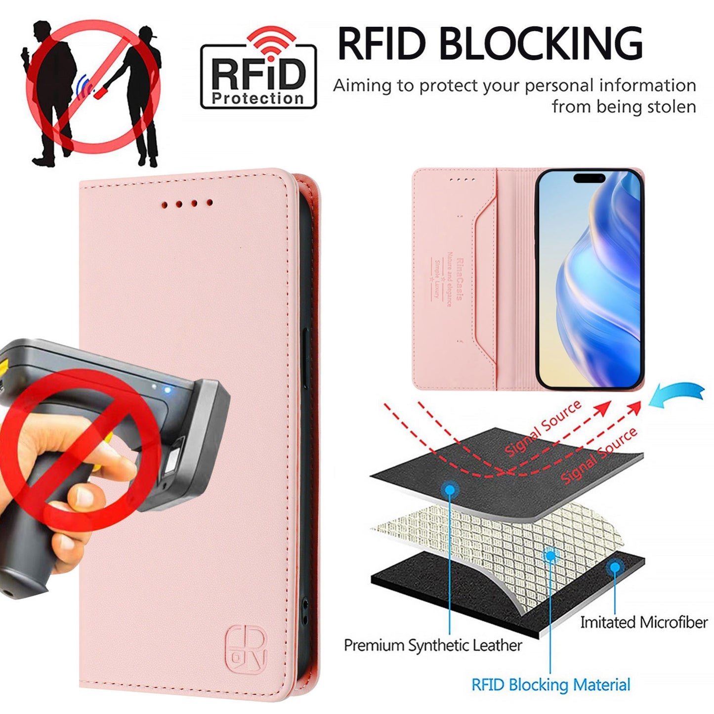 Apple iPhone X Dual-Folded Magnetic Suction RFID Blocking PU Leather Wallet Phone Case with Card Slots, Cash Pocket, Kickstand, Full Protective Flip Cover