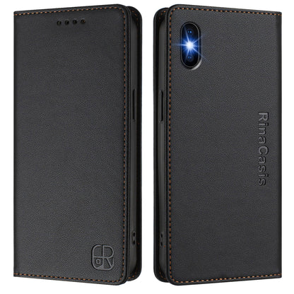 Apple iPhone X Dual-Folded Magnetic Suction RFID Blocking PU Leather Wallet Phone Case with Card Slots, Cash Pocket, Kickstand, Full Protective Flip Cover