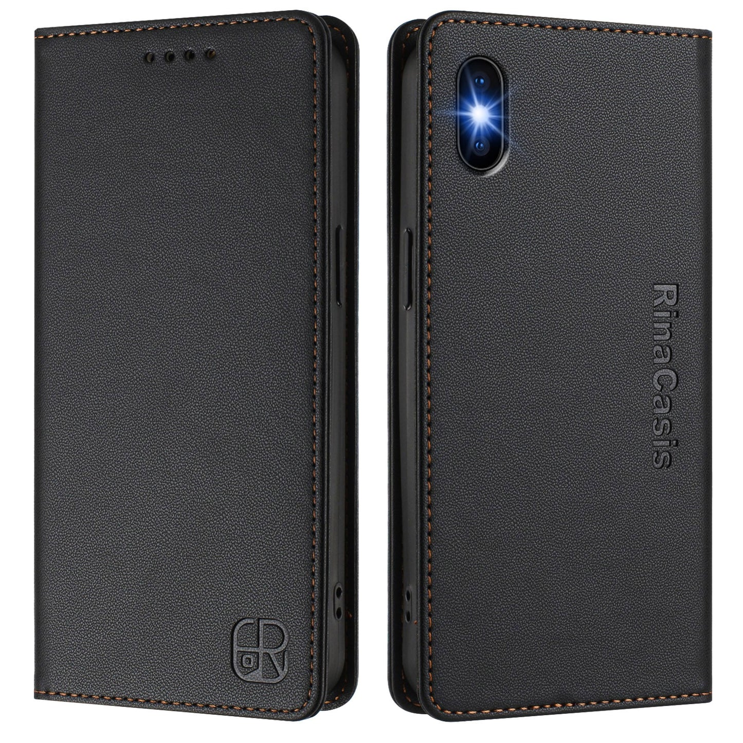 Apple iPhone XS Dual-Folded Magnetic Suction RFID Blocking PU Leather Wallet Phone Case with Card Slots, Cash Pocket, Kickstand, Full Protective Flip Cover