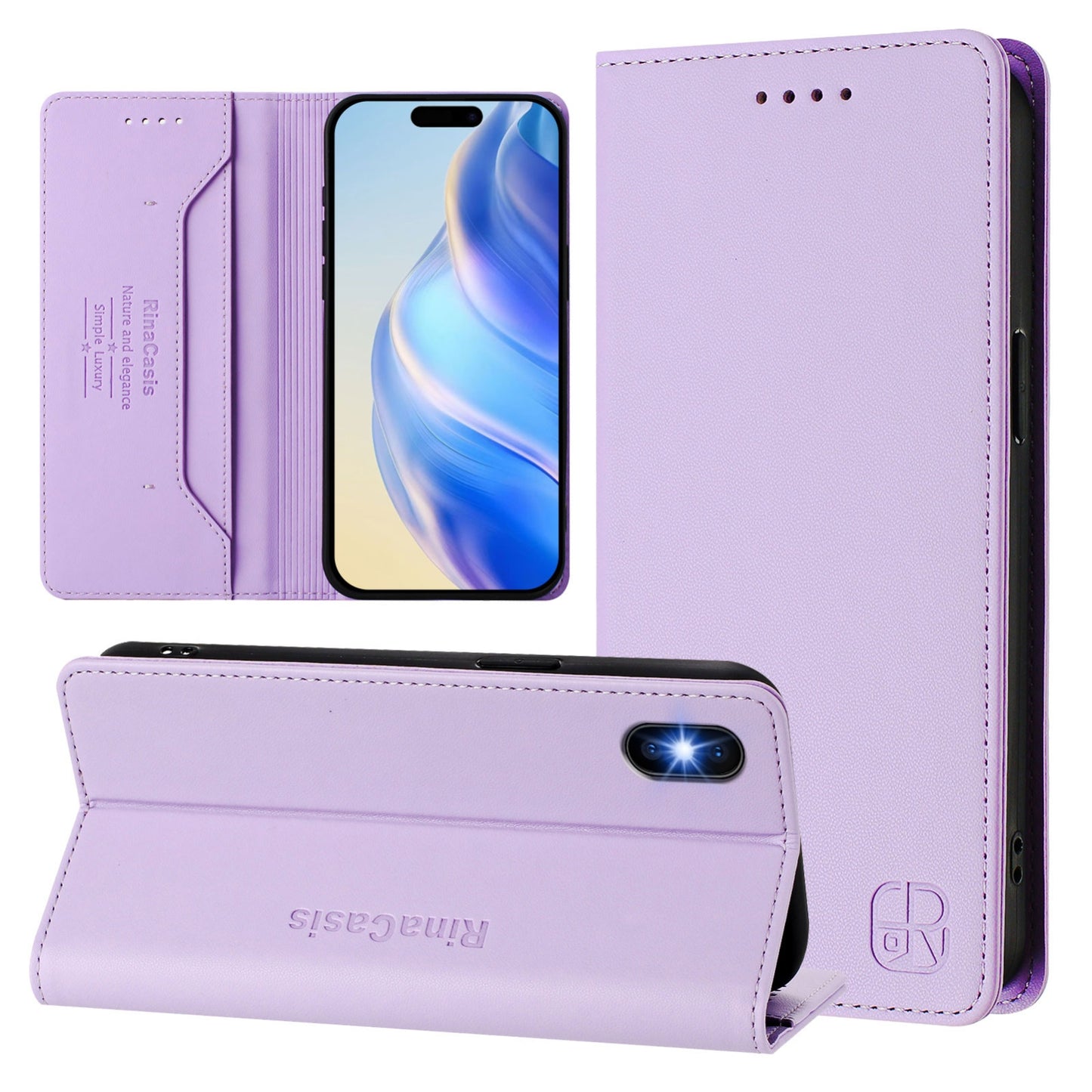 Apple iPhone XS Dual-Folded Magnetic Suction RFID Blocking PU Leather Wallet Phone Case with Card Slots, Cash Pocket, Kickstand, Full Protective Flip Cover