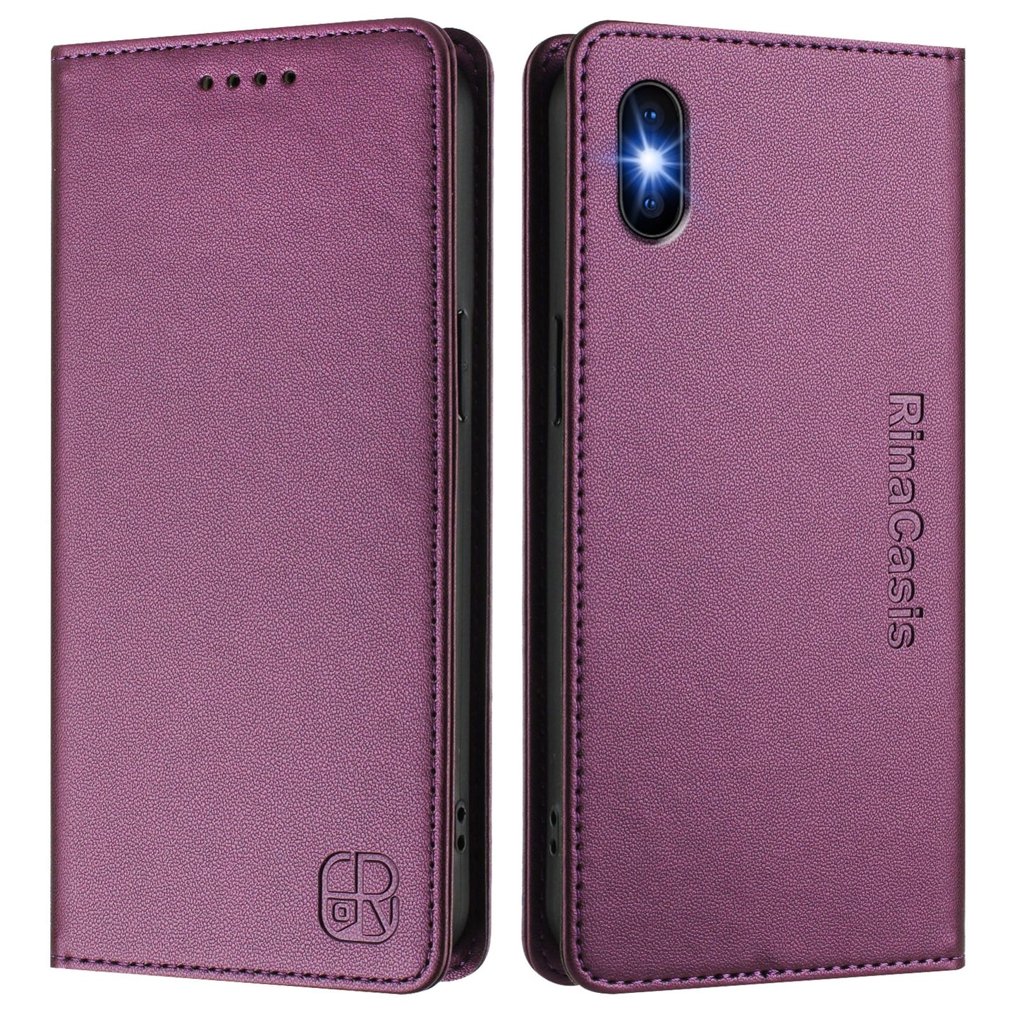 Apple iPhone XS Dual-Folded Magnetic Suction RFID Blocking PU Leather Wallet Phone Case with Card Slots, Cash Pocket, Kickstand, Full Protective Flip Cover
