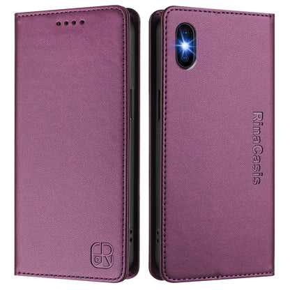 Apple iPhone XS Dual-Folded Magnetic Suction RFID Blocking PU Leather Wallet Phone Case with Card Slots, Cash Pocket, Kickstand, Full Protective Flip Cover