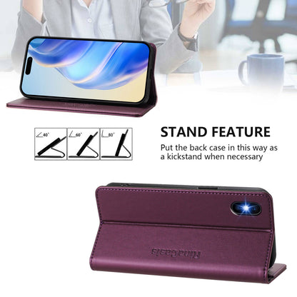 Apple iPhone XS Dual-Folded Magnetic Suction RFID Blocking PU Leather Wallet Phone Case with Card Slots, Cash Pocket, Kickstand, Full Protective Flip Cover