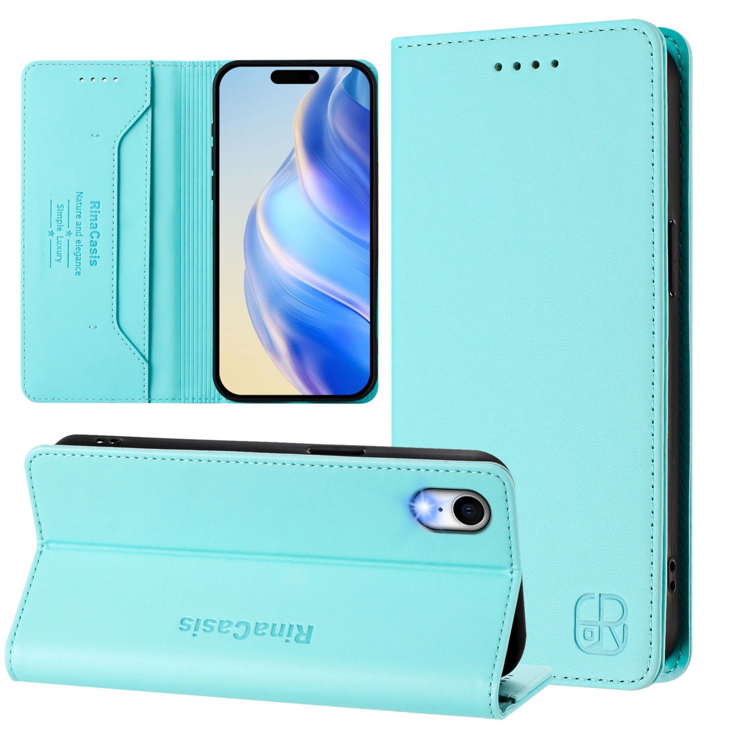 Apple iPhone XR Dual-Folded Magnetic Suction RFID Blocking PU Leather Wallet Phone Case with Card Slots, Cash Pocket, Kickstand, Full Protective Flip Cover