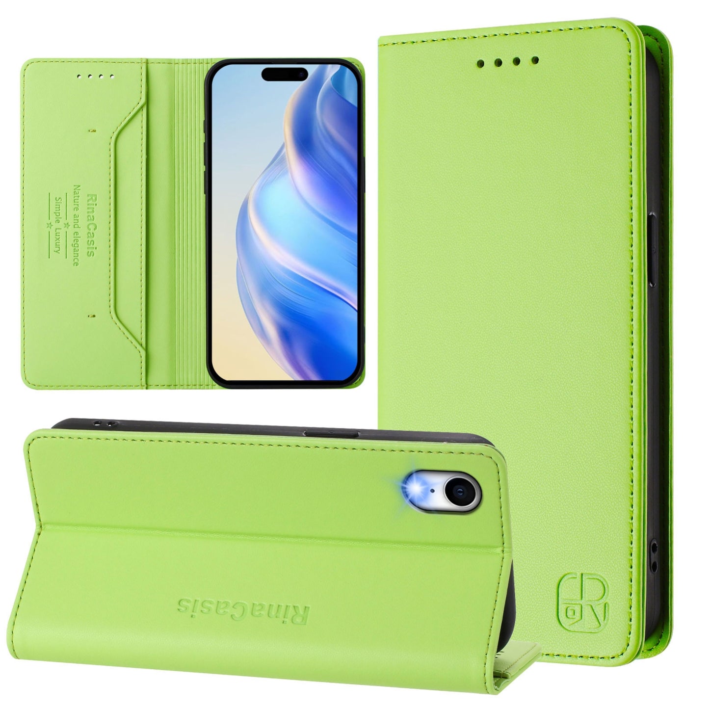 Apple iPhone XR Dual-Folded Magnetic Suction RFID Blocking PU Leather Wallet Phone Case with Card Slots, Cash Pocket, Kickstand, Full Protective Flip Cover