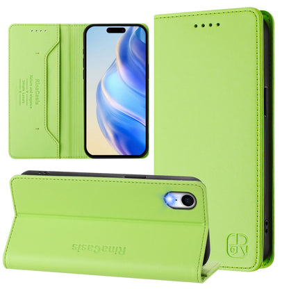 Apple iPhone XR Dual-Folded Magnetic Suction RFID Blocking PU Leather Wallet Phone Case with Card Slots, Cash Pocket, Kickstand, Full Protective Flip Cover